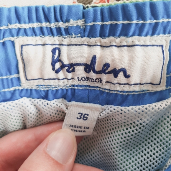 Boden Light Green Fish Print Mesh Liner Swim Trunks Size 36 - Picture 7 of 11